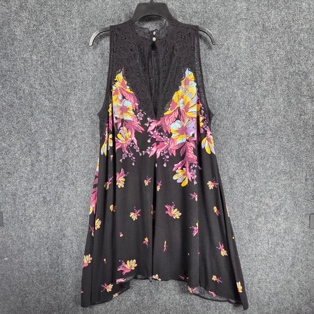 Free People Marsha Floral Lace Mini Slip Dress Black Rayon Boho Fairy Ethereal - Picture 9 of 14